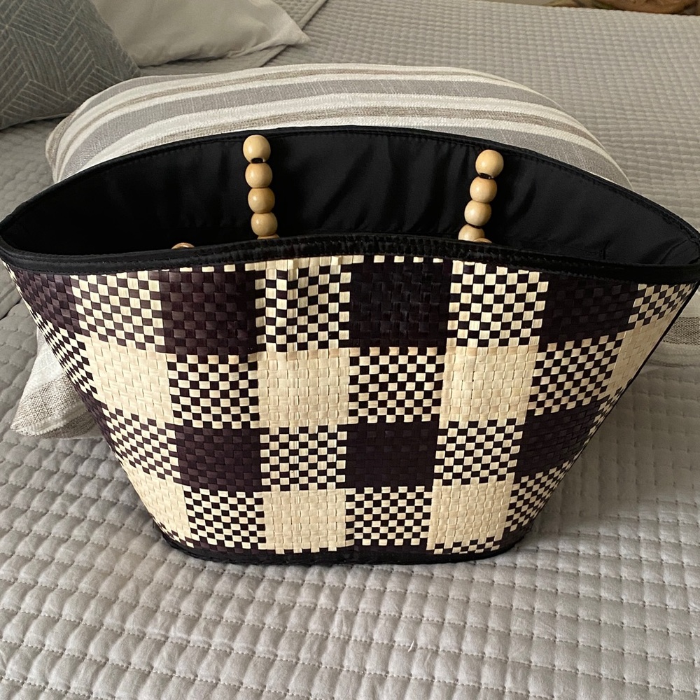 Checkered Black and Cream Tote Bag